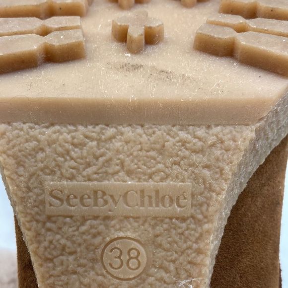 See By Chloe Karla Shearling Block Heel Boots Size 38 Preowned - Picture 8 of 10